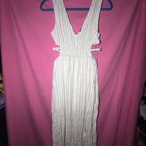 Justify White Maxi Dress with Gold Pinstripes